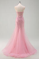 Load image into Gallery viewer, Sparkly Pink Mermaid Spaghetti Straps Sequins Corset Prom Dress