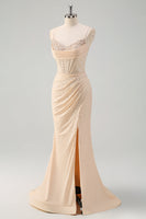 Load image into Gallery viewer, Glitter Yellow Mermaid Beaded Long Corset Prom Dress