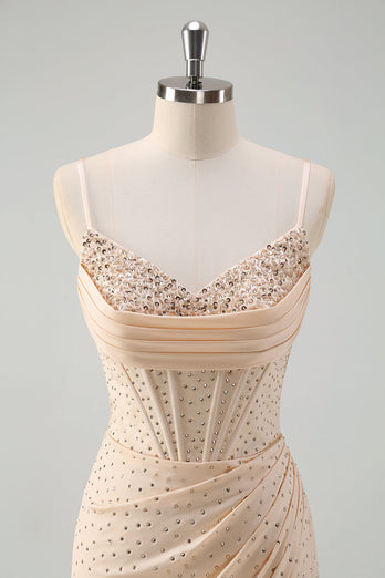 Glitter Yellow Mermaid Beaded Long Corset Prom Dress