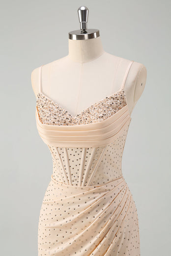 Glitter Yellow Mermaid Beaded Long Corset Prom Dress