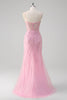 Load image into Gallery viewer, Mermaid Pink Spaghetti Straps Sequin Corset Long Prom Dress