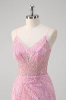Load image into Gallery viewer, Mermaid Pink Spaghetti Straps Sequin Corset Long Prom Dress