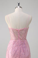 Load image into Gallery viewer, Mermaid Pink Spaghetti Straps Sequin Corset Long Prom Dress