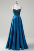 Load image into Gallery viewer, Blue Corset Pleated Spaghetti Straps Sequin Long Prom Dress