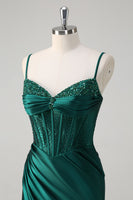 Load image into Gallery viewer, Dark Green Mermaid Corset Beaded Long Prom Dress