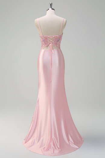 Light Pink Mermaid Sequin Corset Ruched Prom Dress