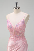 Load image into Gallery viewer, Light Pink Mermaid Sequin Corset Ruched Prom Dress
