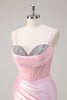 Load image into Gallery viewer, Mermaid Pink Spaghetti Straps Corset Prom Dress with Slit
