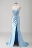 Load image into Gallery viewer, Blue Mermaid Spaghetti Straps Corset Long Prom Dress