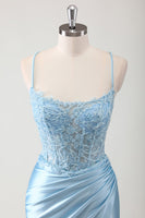 Load image into Gallery viewer, Blue Mermaid Spaghetti Straps Corset Long Prom Dress