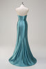 Load image into Gallery viewer, Royal Blue Mermaid Strapless Corset Sequin Prom Dress with Slit