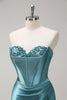 Load image into Gallery viewer, Royal Blue Mermaid Strapless Corset Sequin Prom Dress with Slit