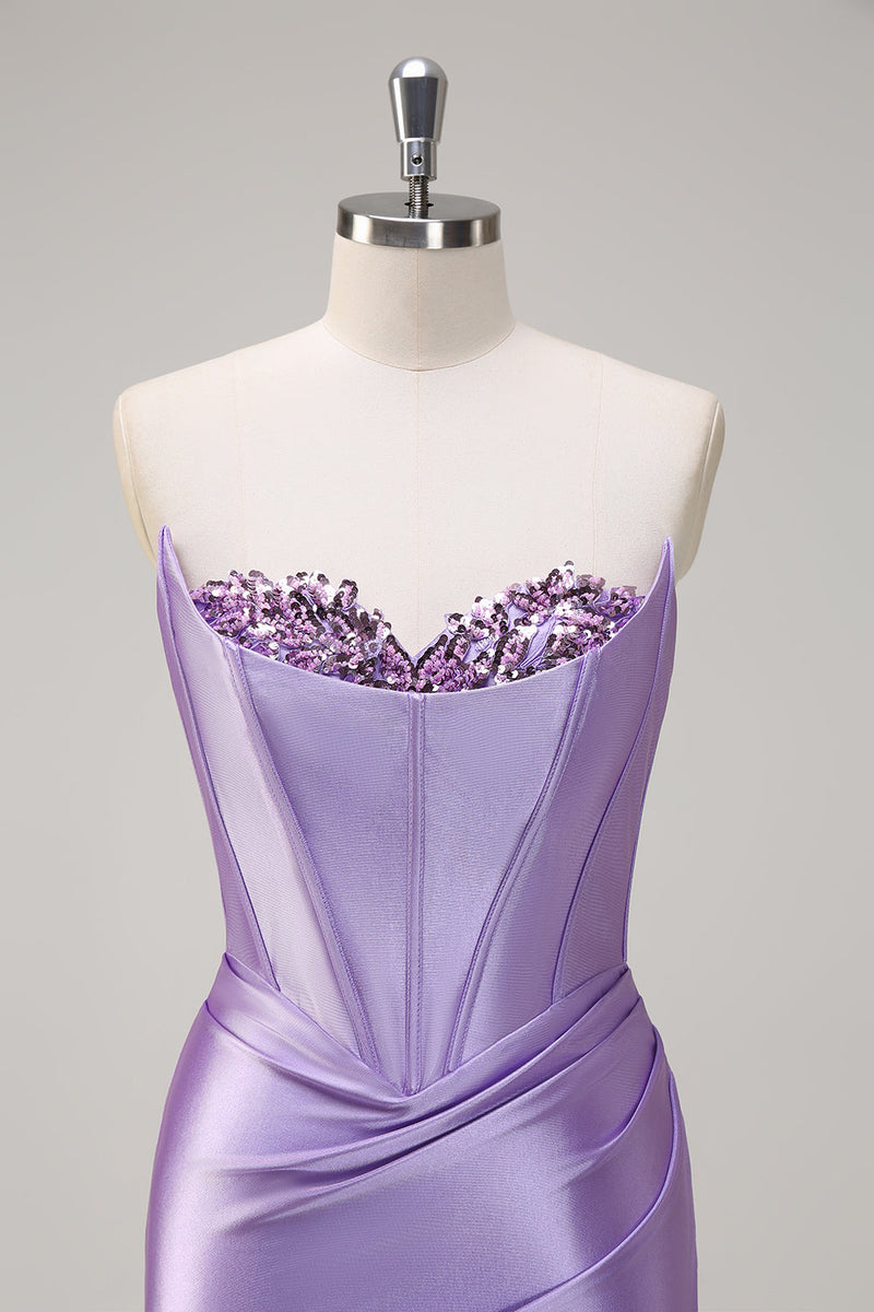 Load image into Gallery viewer, Royal Blue Mermaid Strapless Corset Sequin Prom Dress with Slit