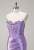 Load image into Gallery viewer, Royal Blue Mermaid Strapless Corset Sequin Prom Dress with Slit