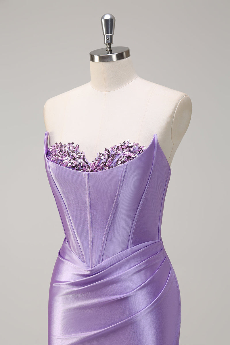 Load image into Gallery viewer, Royal Blue Mermaid Strapless Corset Sequin Prom Dress with Slit