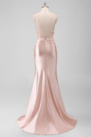 Load image into Gallery viewer, Mermaid Peach Floral Corset Long Prom Dress with Slit
