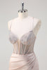 Load image into Gallery viewer, Mermaid Blush Spaghetti Straps Corset Beaded Long Prom Dress