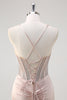 Load image into Gallery viewer, Mermaid Blush Spaghetti Straps Corset Beaded Long Prom Dress