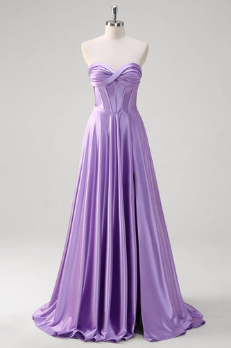Purple Strapless A Line Sweetheart Corset Long Prom Dress