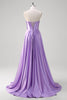 Load image into Gallery viewer, Purple Strapless A Line Sweetheart Corset Long Prom Dress
