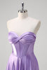 Load image into Gallery viewer, Purple Strapless A Line Sweetheart Corset Long Prom Dress