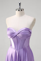 Load image into Gallery viewer, Purple Strapless A Line Sweetheart Corset Long Prom Dress