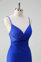Load image into Gallery viewer, Glitter Royal Blue Mermaid Spaghetti Straps Ruched Long Prom Dress