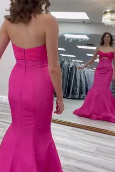 Fuchsia Sweetheart Mermaid Satin Cut Out Long Prom Dress