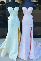 Load image into Gallery viewer, Yellow Sweetheart Corset Floral Mermaid Long Prom Dress with Slit