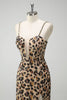 Load image into Gallery viewer, Khaki Leopard Sequin Mermaid Spaghetti Straps Long Corset Dress
