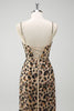 Load image into Gallery viewer, Khaki Leopard Sequin Mermaid Spaghetti Straps Long Corset Dress