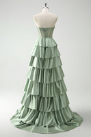 Load image into Gallery viewer, Green Sweetheart Princess Tiered Long Corset Prom Dress