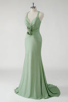 Load image into Gallery viewer, Sparkly Sheath Green Long Prom Dress with 3D Flowers