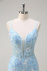 Load image into Gallery viewer, Blue Mermaid Sequin Corset Long Prom Dress with Embroidery