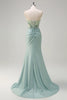 Load image into Gallery viewer, Grey Green Mermaid Strapless Sequin Corset Ruched Prom Dress