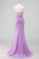 Load image into Gallery viewer, Grey Green Mermaid Strapless Sequin Corset Ruched Prom Dress