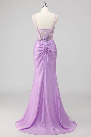 Grey Green Mermaid Strapless Sequin Corset Ruched Prom Dress