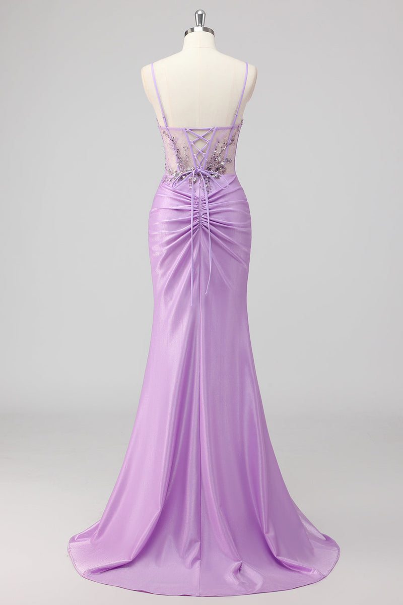 Load image into Gallery viewer, Grey Green Mermaid Strapless Sequin Corset Ruched Prom Dress