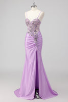 Load image into Gallery viewer, Grey Green Mermaid Strapless Sequin Corset Ruched Prom Dress