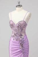 Load image into Gallery viewer, Grey Green Mermaid Strapless Sequin Corset Ruched Prom Dress