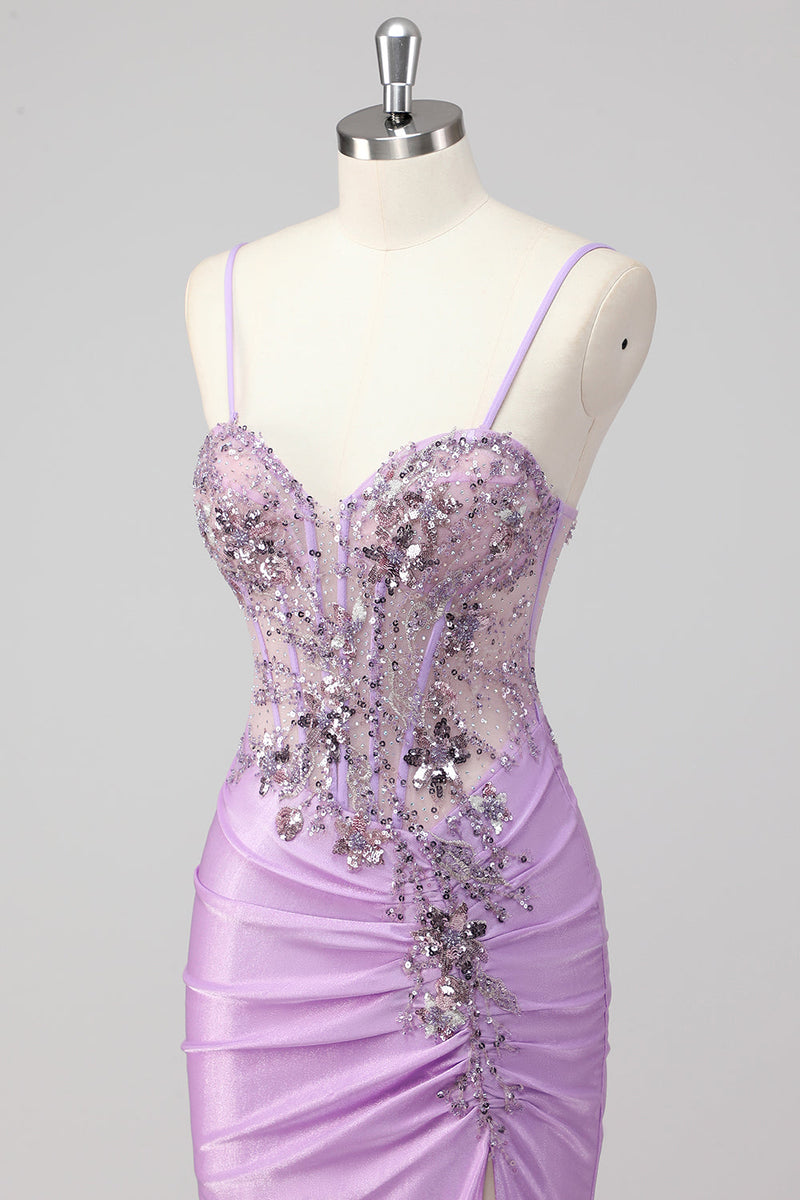Load image into Gallery viewer, Grey Green Mermaid Strapless Sequin Corset Ruched Prom Dress