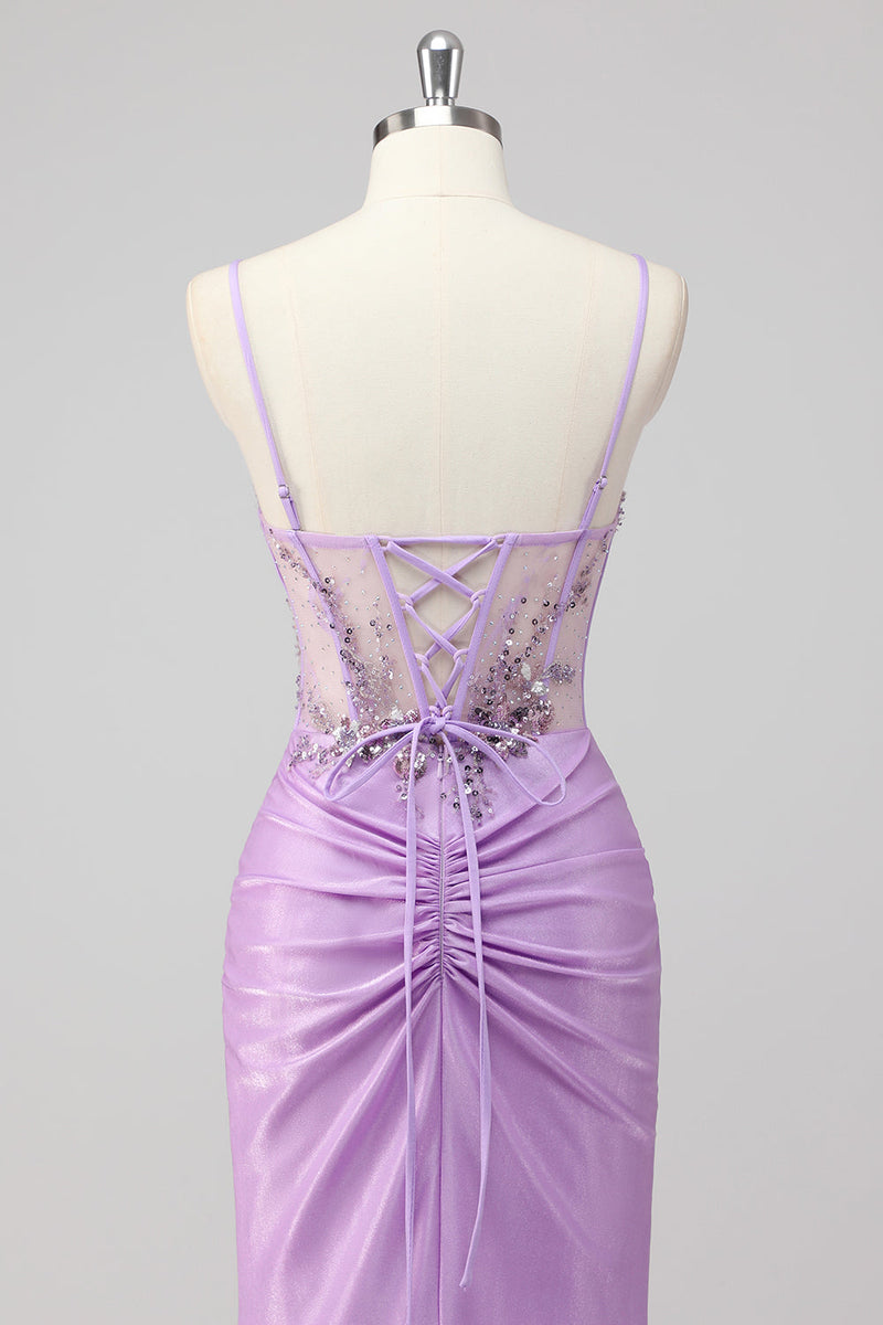 Load image into Gallery viewer, Grey Green Mermaid Strapless Sequin Corset Ruched Prom Dress