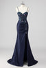 Load image into Gallery viewer, Grey Green Mermaid Strapless Sequin Corset Ruched Prom Dress