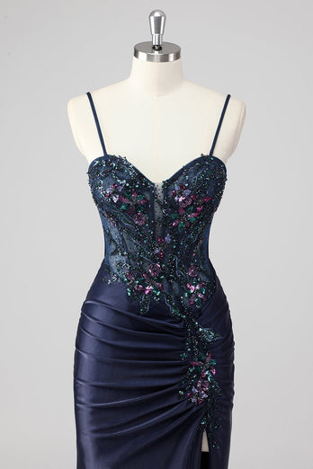 Grey Green Mermaid Strapless Sequin Corset Ruched Prom Dress
