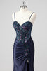 Load image into Gallery viewer, Grey Green Mermaid Strapless Sequin Corset Ruched Prom Dress