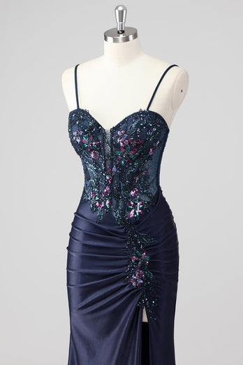 Grey Green Mermaid Strapless Sequin Corset Ruched Prom Dress