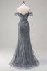 Load image into Gallery viewer, Sparkly Mermaid Dusty Rose Off the Shoulder Long Prom Dress with Slit