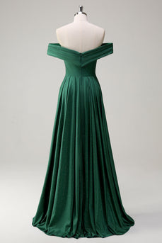 Glitter Off the Shoulder Dark Green Mermaid Prom Dress