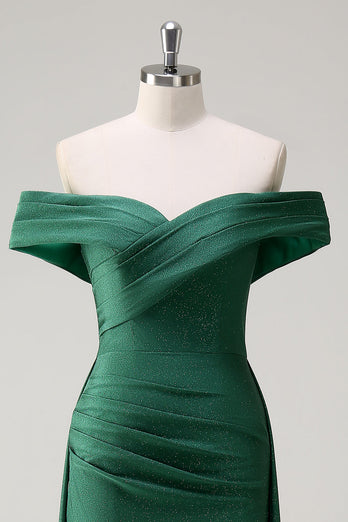 Glitter Off the Shoulder Dark Green Mermaid Prom Dress