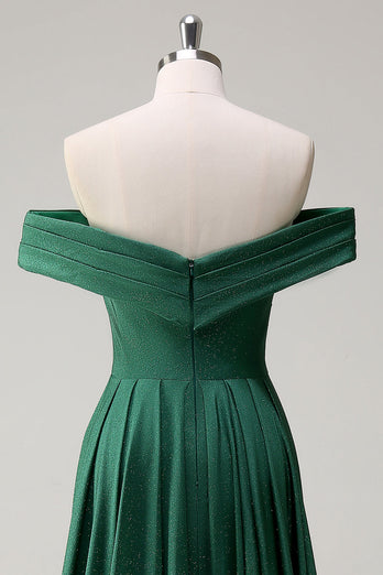 Glitter Off the Shoulder Dark Green Mermaid Prom Dress